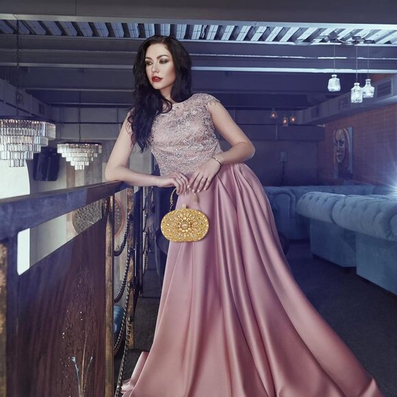 Rhinestone Evening Clutch Satin Gold Diamond Crystal Sparkle Bag for Women - Picture 5 of 8